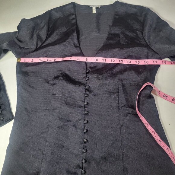 Joie Black Elegant Button-Front Satin Blouse With Bell Sleeves Size XS - Picture 6 of 9